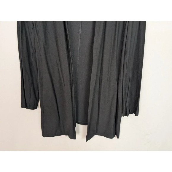 Eileen Fisher L Open Front Cardigan Black Flowy Jersey Stretch Classic Nuetral - Picture 6 of 14